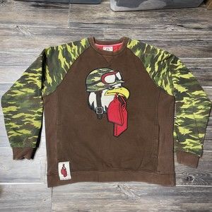 Red Tag Brand Eagle Head Camo Sleeves Sweatshirt Brown Men Size L/XL Preowned